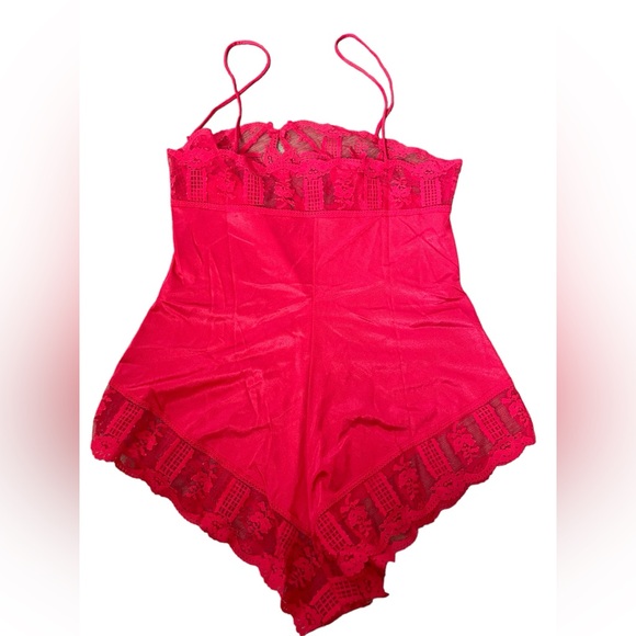 Formfit Vintage 70s Red Sheer Romantic Lace Button Up Lingerie Romper Teddie - Picture 8 of 11